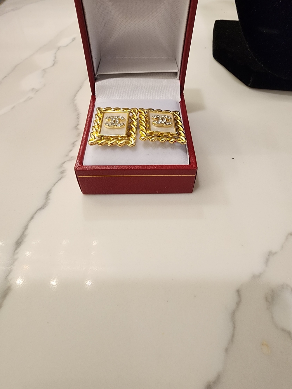 Gold-Tone Square Rope-Edge Earrings with Crystal Accent